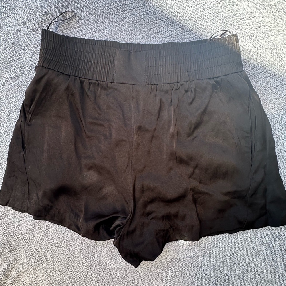 Black silk high waisted shorts